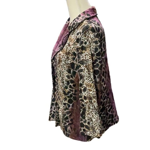 Alberto Makali VTG Animal Print Mesh Lined Shirt Jacket Purple Black Snaps XL - Picture 5 of 9